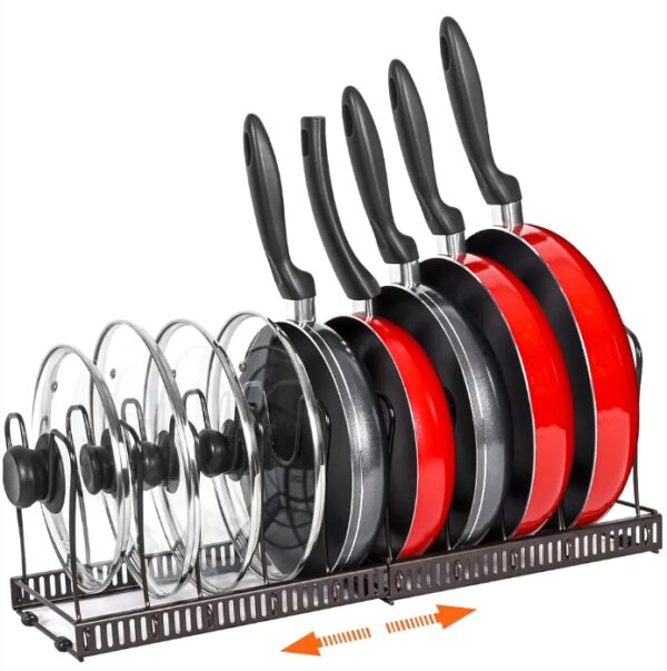 ROOHUA Pot Rack -Expandable Pan Organizer for Cabinet,Pot Lid Holder with 10 Adjustable Compartment for Kitchen Cabinet Cookware Baking Frying Rack,Bronze | EZ Auction