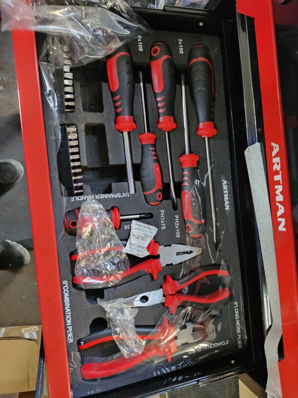 ***MISSING ONE SPANNER HANDLE***Tool Set and Mechanic Tool Set Box with Handle and 3-Drawer Heavy Duty Metal Box - 339 Piece Tool Kits for Adults Mechanics Workshop Maintenance and Repair Projects - Red | EZ Auction