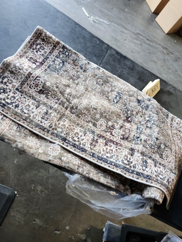 ReaLife Machine Washable Area Rug Runner - Living Room Bedroom Bathroom Kitchen Entryway Office - Padded Low Pile Stain Resistant Premium - Boho Farmhouse Vintage - Lyle - Brown 3' x 5' | EZ Auction