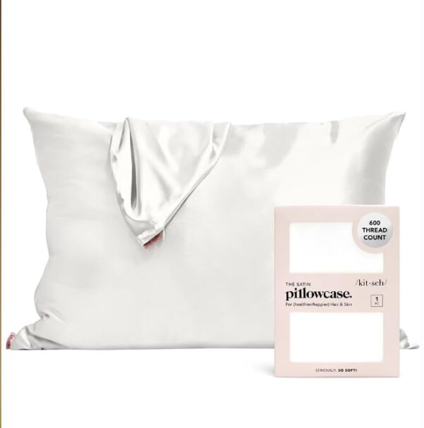 Kitsch Satin Pillowcase with Zipper for Hair & Skin, Softer Than Silk Pillow Cases Queen, Smooth Pillow Covers, Machine Washable, Wrinkle-Free, Cooling Satin Pillow Cases Standard Size 19"x26", Ivory | EZ Auction