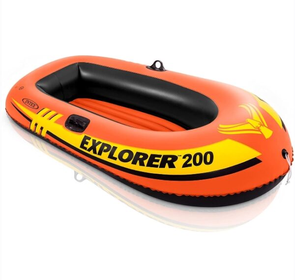 INTEX Explorer Inflatable Boat Series: Dual Air Chambers – Welded Oar Locks – Grab Handles – Bow Rope – Sporty Design | EZ Auction