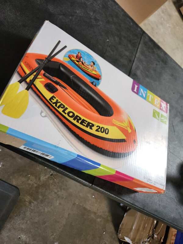 INTEX Explorer Inflatable Boat Series: Dual Air Chambers – Welded Oar Locks – Grab Handles – Bow Rope – Sporty Design | EZ Auction