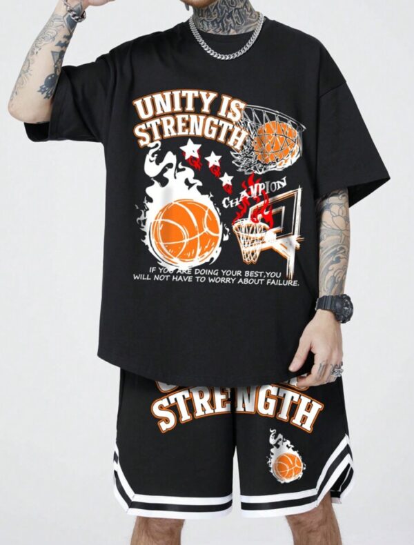 SIZE M* Prep Men Basketball Slogan Print T-Shirt And Shorts Two-Piece Set | EZ Auction