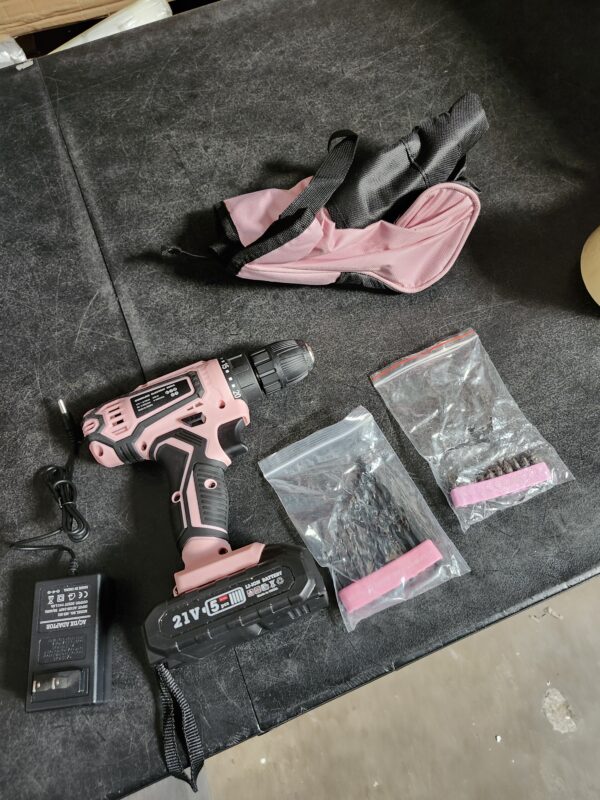 WORKPRO Pink Cordless 20V Lithium-ion Drill Driver Set, 1 Battery, Charger and Storage Bag Included - Pink Ribbon | EZ Auction