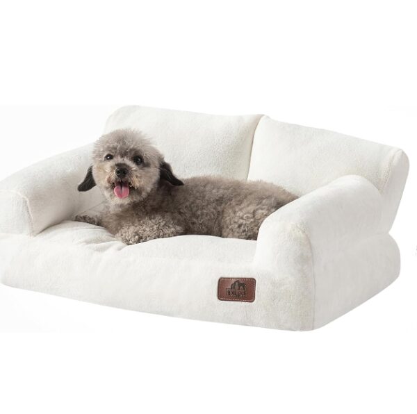 Hollypet Fluffy Plush Pet Cat Couch Soft Calming Pet Sofa Beds for Medium Small Cats and Dogs, White | EZ Auction