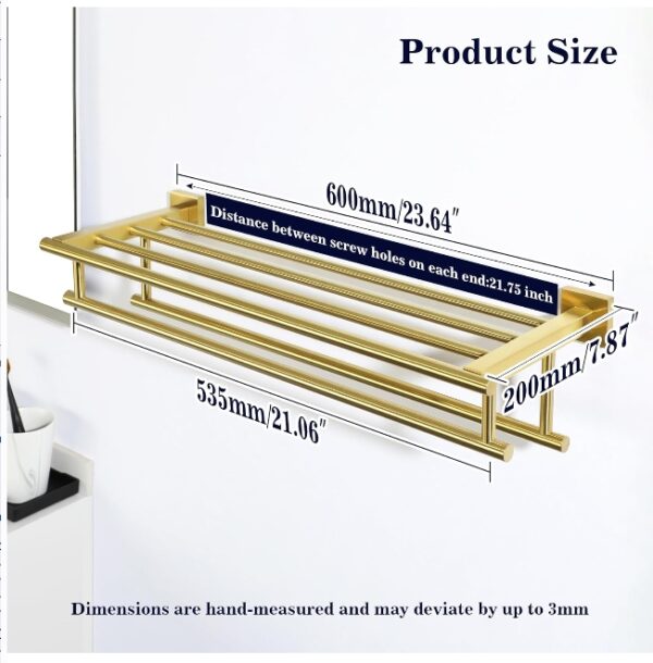 Alise Towel Rack,Towel Hanger with Double Towel Bars,Wall Mount Tower Holder for Bathroom and Lavatory,SUS 304 Stainless Steel Towel Shelf,Brushed Gold Finish,24-Inch | EZ Auction