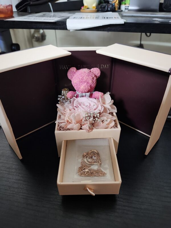 Birthday Gift for Her, Preserved Rose Gift Box, Cute Moss Bear for Wife Girlfriend on Birthday Anniversary Mothers Day Christmas (Pink box+necklace01) | EZ Auction