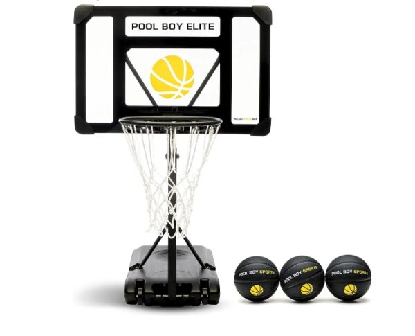 Pool Basketball Hoop - Set Includes 3X Composite Leather Basketballs, Air Pump, & Tools - Adjustable Poolside Basketball Hoop - Made for Kids, Teens, & Adults | EZ Auction