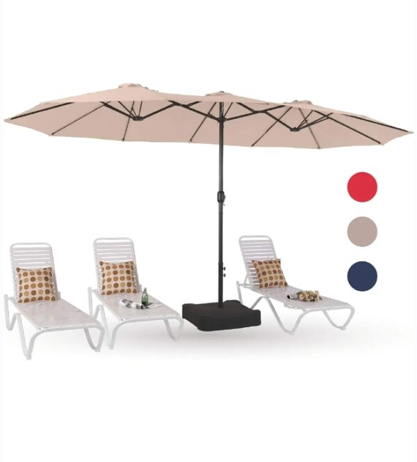 PHI VILLA 15ft Large Patio Umbrellas with Base Included, Outdoor Double-Sided Rectangle Market Umbrella with Crank Handle, for Poolside Lawn Garden, Beige | EZ Auction