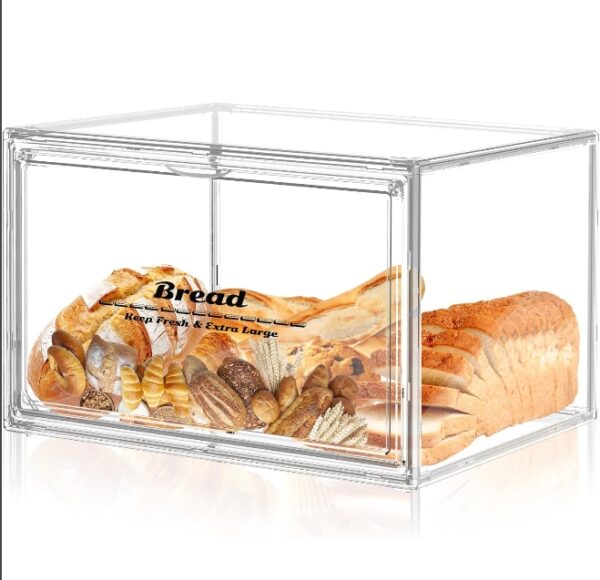 (PACK OF 2)Large Bread Box for Countertop, Stackable Clear Bread Storage Box Holder for Kitchen, Bakery Storage Bread Container Bread Keeper for Homemade Bread Bagel Muffins Rolls | EZ Auction