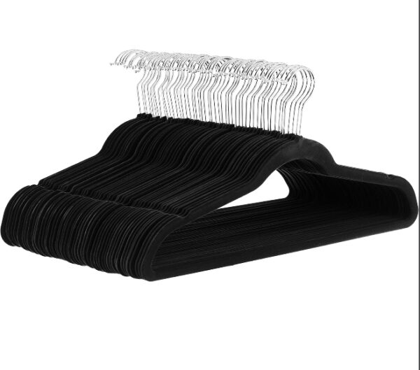 Amazon Basics Slim, Velvet, Non-Slip Suit Clothes Hangers, Black/Silver - Pack of 50 | EZ Auction