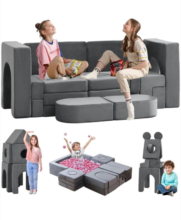 22Pcs Modular Kids Play Couch, Floor Sofa for Children, 1000+DIY Creativing Playroom Furniture for Toddlers， Convertible Foam and Floor Cushion for Boys and Girls | EZ Auction