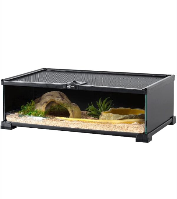 REPTIZOO Small Reptile Tank 20" x 12" x 6" Glass Reptile Terrarium with Top Feeding Reptile Habitat for Reptile Amphibians Snake Spider | EZ Auction