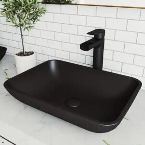VIGO Matte Shell Sottile Black Glass 18 in. L x 13 in. W x 4 in. H Rectangular Vessel Bathroom Sink