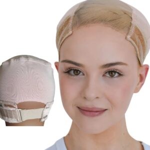 Wig Grip Cap | Adjustable with Wide Lace | Silicone Grip | Wig Comb Slats | Comfortably Keeping your wig in place (Beige, Large)