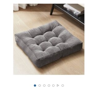 Degrees of Comfort Meditation Floor Pillow, Square Large Pillows Seating for Adults, Gray Tufted Corduroy Cushions for Outdoor Yoga Tatami Fireplace Living Room, Grey, 22x22 Inch