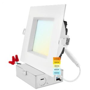 "LUXRITE 6 in. Square Canless with J-Box 18W 5CCT Selectable 1800LM Remodel IC Rated Integrated LED Recessed Light Kit Wet Rated"