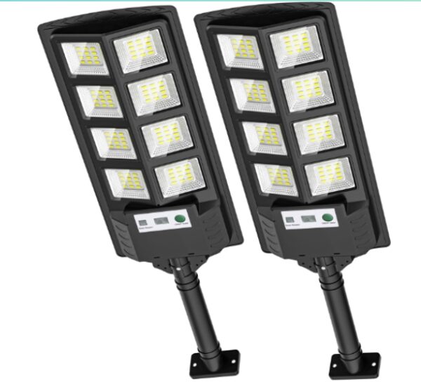 Solar Street Lights Outdoor Waterproof, 6000K LED Dusk to Dawn Solar Light, Solar Flood Lights with Motion Sensor and Remote Control, Solar Parking Lot Lights 2-Pack