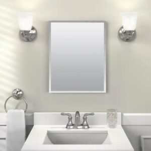 "Glacier Bay 16 in. W x 20 in. H Rectangular Recessed or Surface Mount Frameless Beveled Mirror Medicine Cabinet"