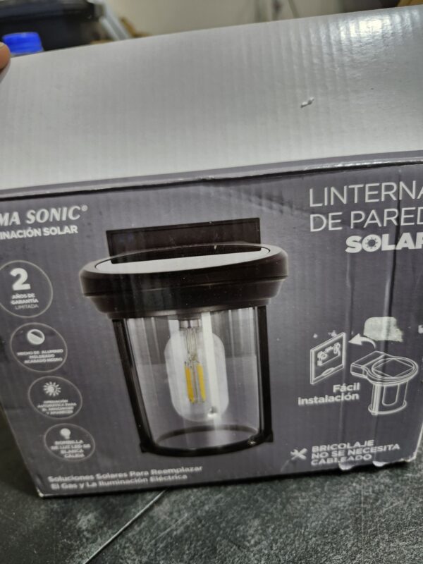 GAMA SONIC Solar Coach 1-Light Black Modern Outdoor Solar Wall Sconce Lantern with Warm White Integrated LED Light Bulb Included - Image 2
