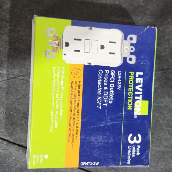 Leviton 15 Amp Self-Test SmartlockPro Slim GFCI Duplex Outlet, White (3-Pack) GFNT1-3W - Image 4