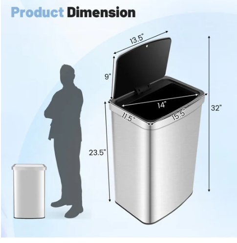 **NEW**13 Gallon Automatic Trash Can 50 Liter Rectangular Motion Sensor ...