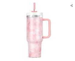 **NEW** TaroKitc 40 oz Tumbler with Handle, H2.0 Rainbow Double Wall Vacuum Stainless Steel Travel Mug with Lid and Straw, Iced Coffee Cup Gift, Keeps Drinks Cold for 34 Hours, Tie-dye Pink