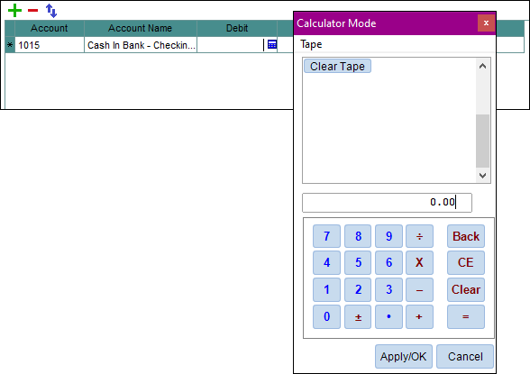 An example amount field with the Calculator displayed after clicking the plus sign on the keyboard
