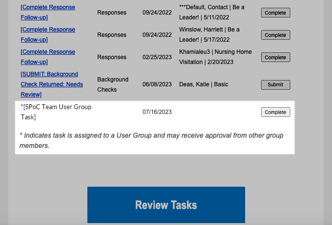 An example Task with a User Group Task listed with an asterisk.