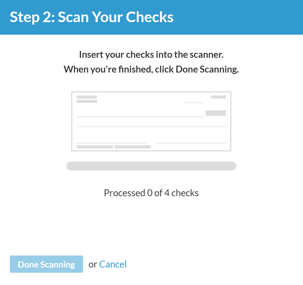 Graphic showing the Scan Your Checks window.
