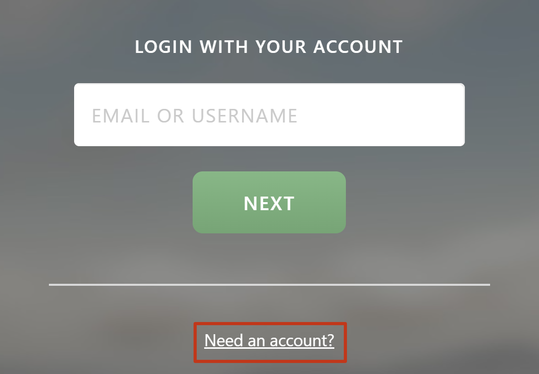 The login page. The Need an account? link is at the bottom, highlighted in red.