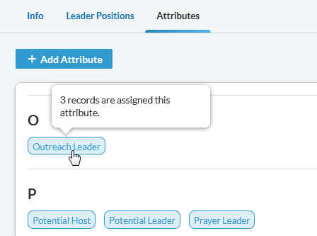 Edit top level Ministry Area screen, Attributes tab, with cursor hovering over an attribute to show more information