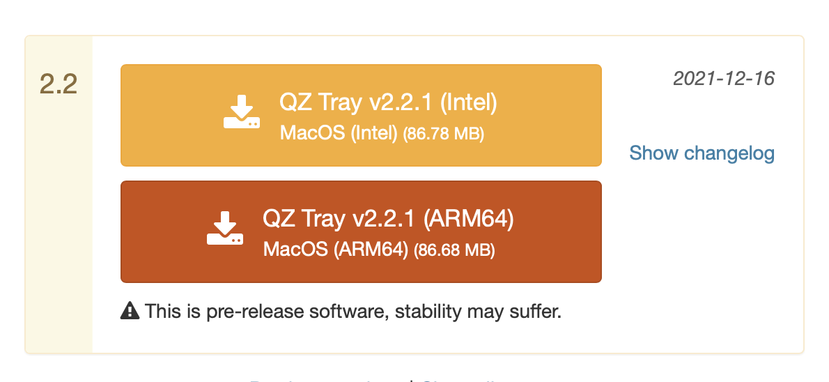 Image showing the QZ Tray download page.