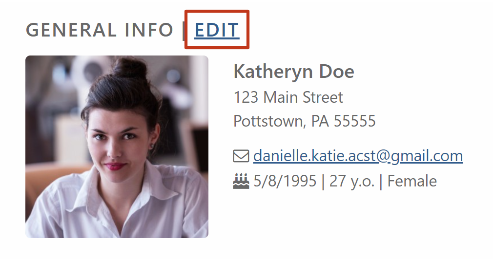 The participant profile screen. The edit button is highlighted in red.