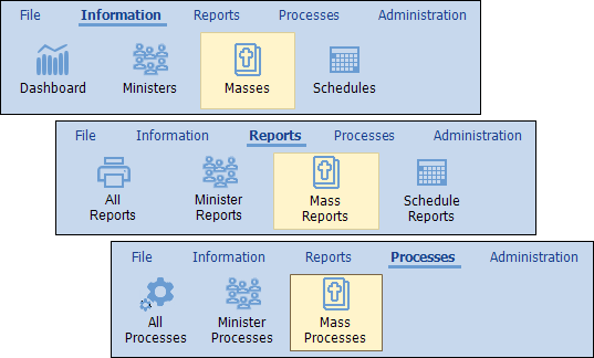 Example showing the Information, Reports, and Processes tabs if you selected the term "Mass"