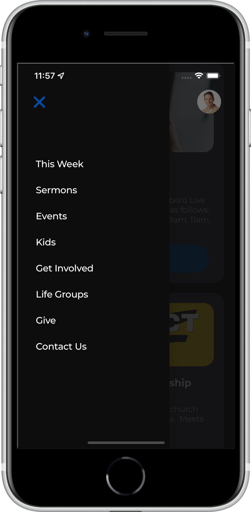 Image displaying an example of the Drawer Navigation in Dark Mode