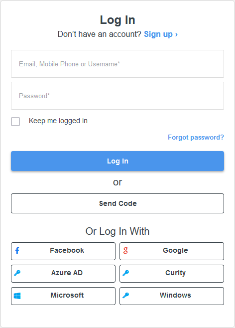 The Login window showing options for signing up or logging in
