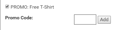 Example of a Promo for a free t-shirt with the Promo Code box and an Add button