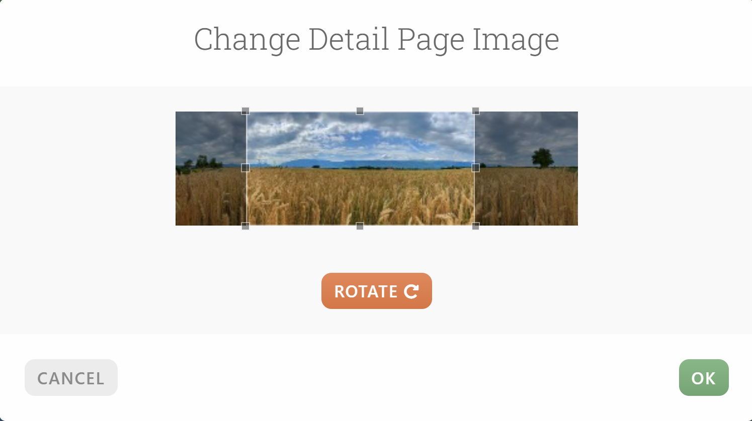 The Outreach Partner page image editor screen, showing the image's crop area. The OK button is at the bottom right.