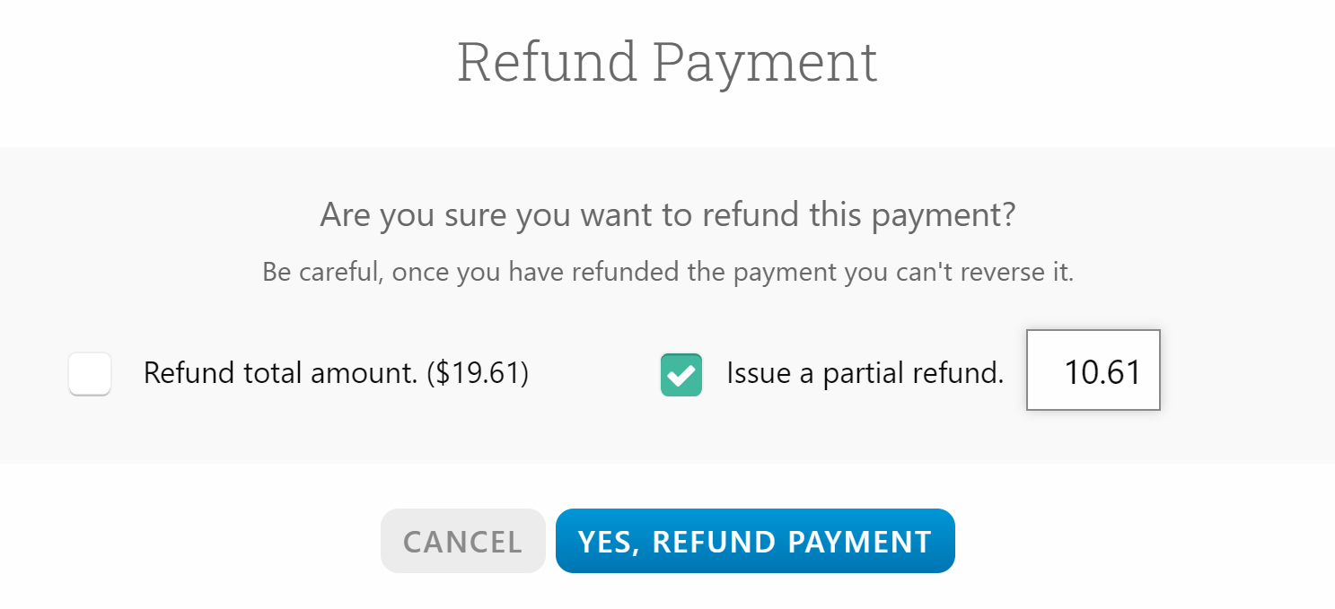 The Refund Payment pop-up screen.