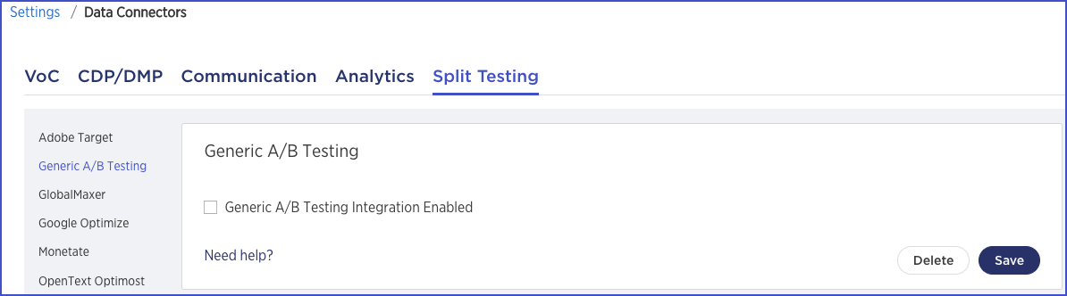 Generic A/B testing data connector