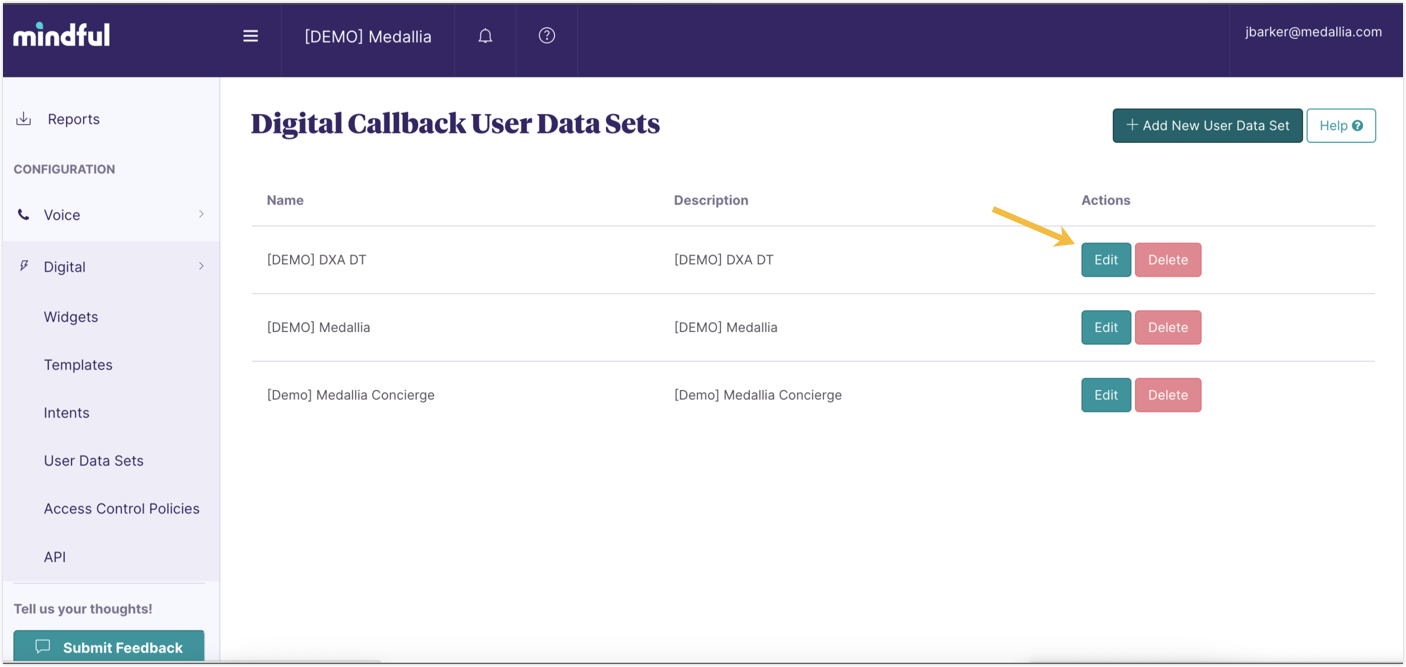 User Data Sets in Mindful.