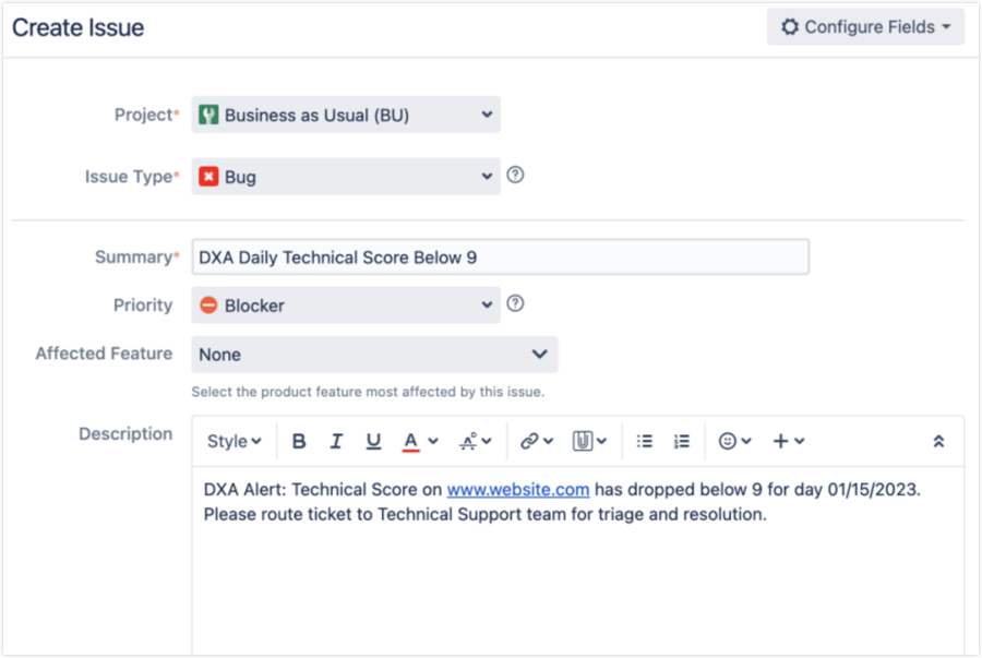 Jira integration example.