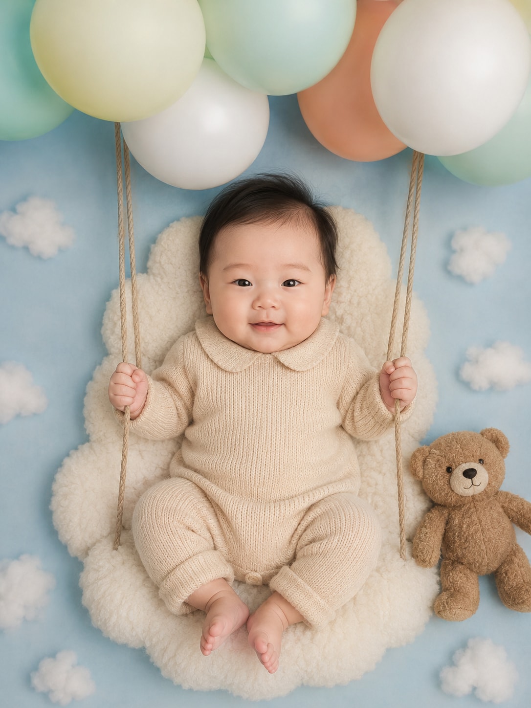 50-Day Baby Photos Balloon Swing Floating on Clouds