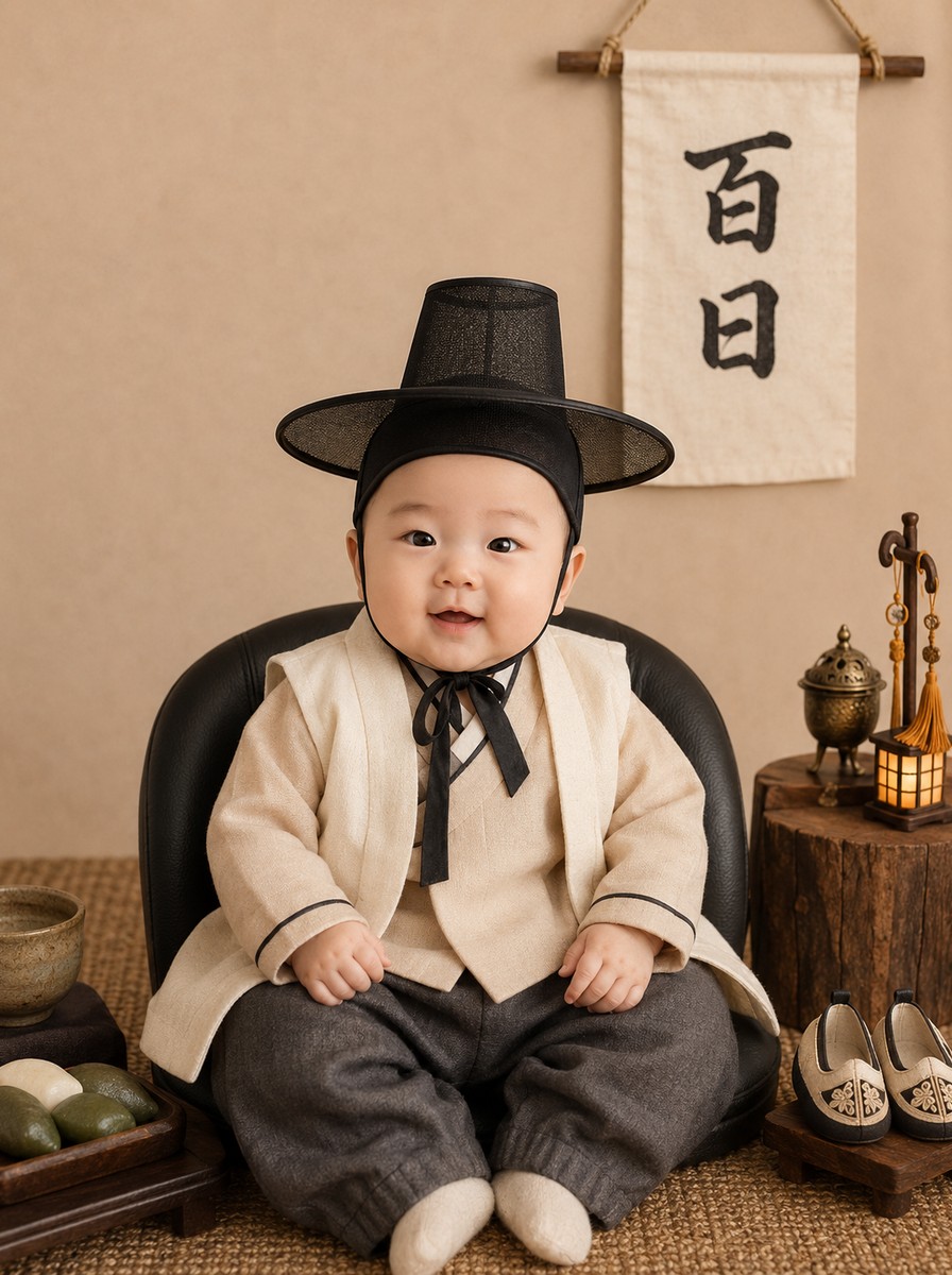 백일 베이지 한복 (남아)