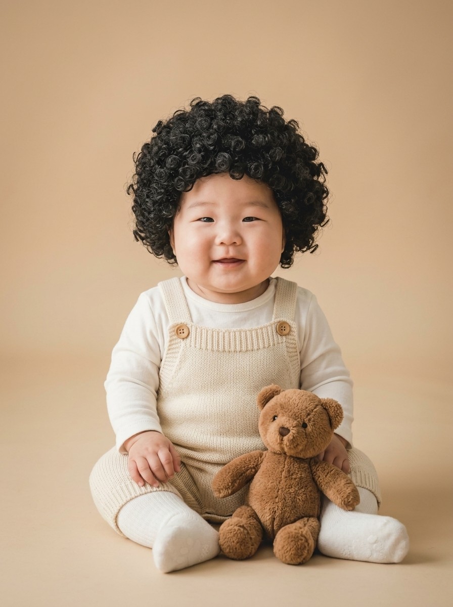 뽀글이 크림 오버올