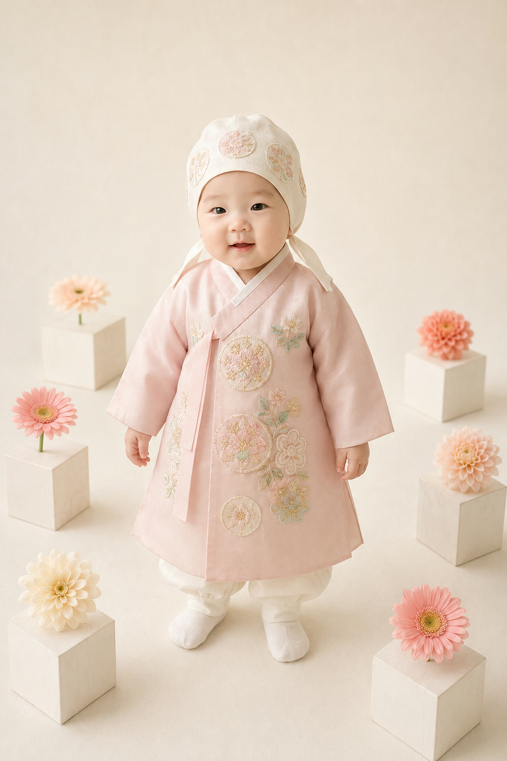 Dol (1-Year) Photos Baby Girl First Birthday Pink Dangui with Gerbera Minimal