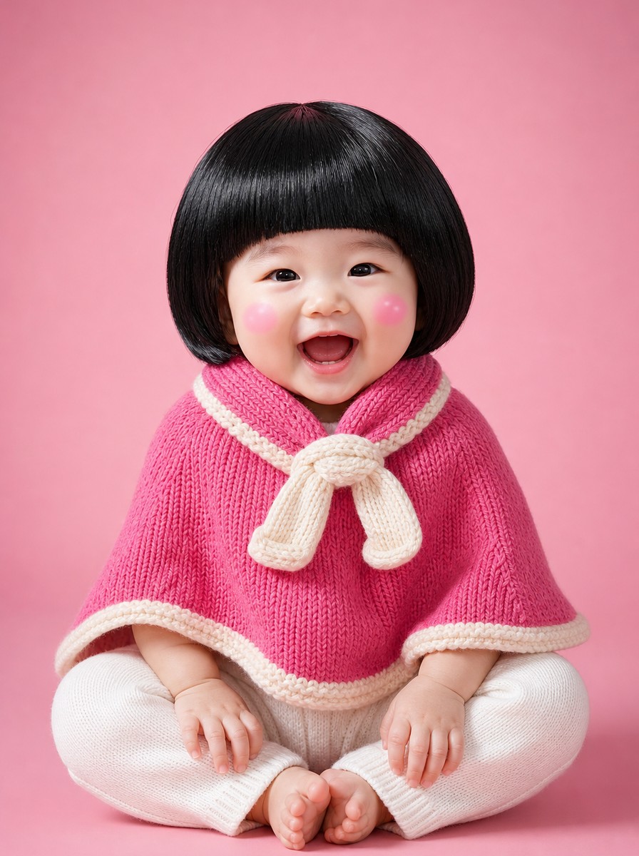 만화 단발 (분홍 망토 여아)