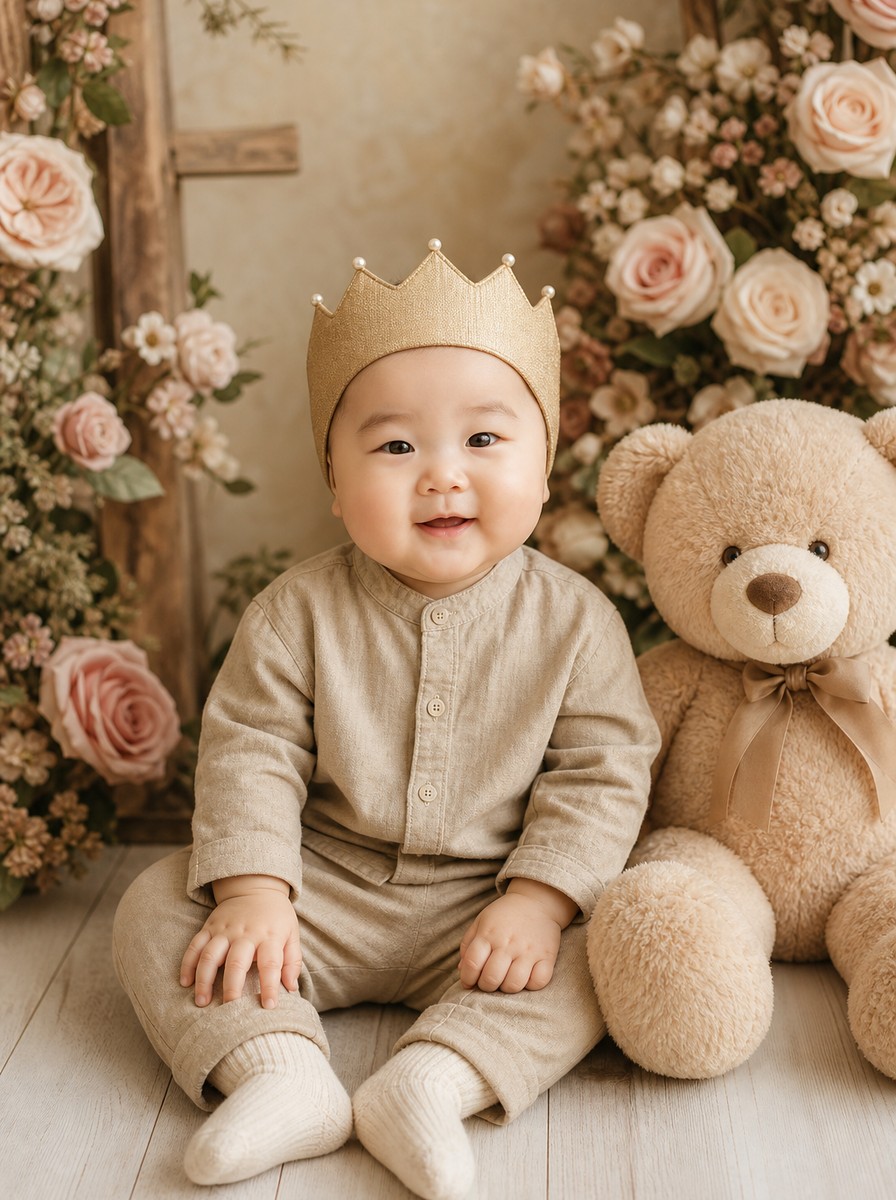 돌사진 프롬프트 미니 왕자 사파리 카키 (곰돌이 인형)