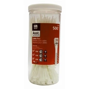 Self-locking Nylon Cable Tie Assortment, 500-piece, Natural Color